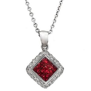 Unbranded 14k White Gold Invisible Ruby Necklace